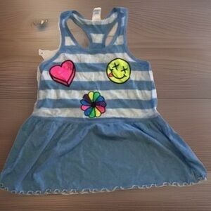 Kavio! Blue Striped Kids Tank Dress with Fun Emojis 💓